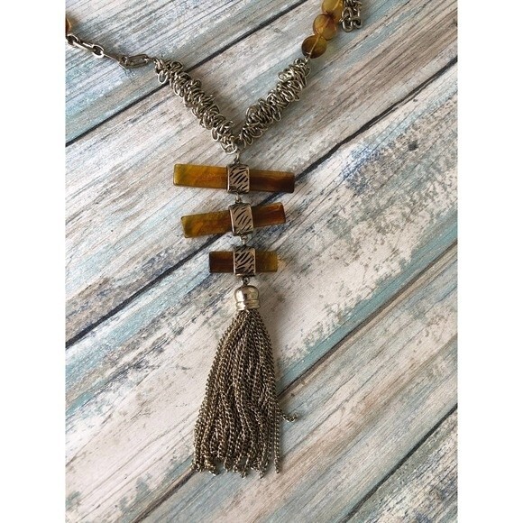 Chico’s Faux Amber Tassel Necklace - Picture 4 of 5